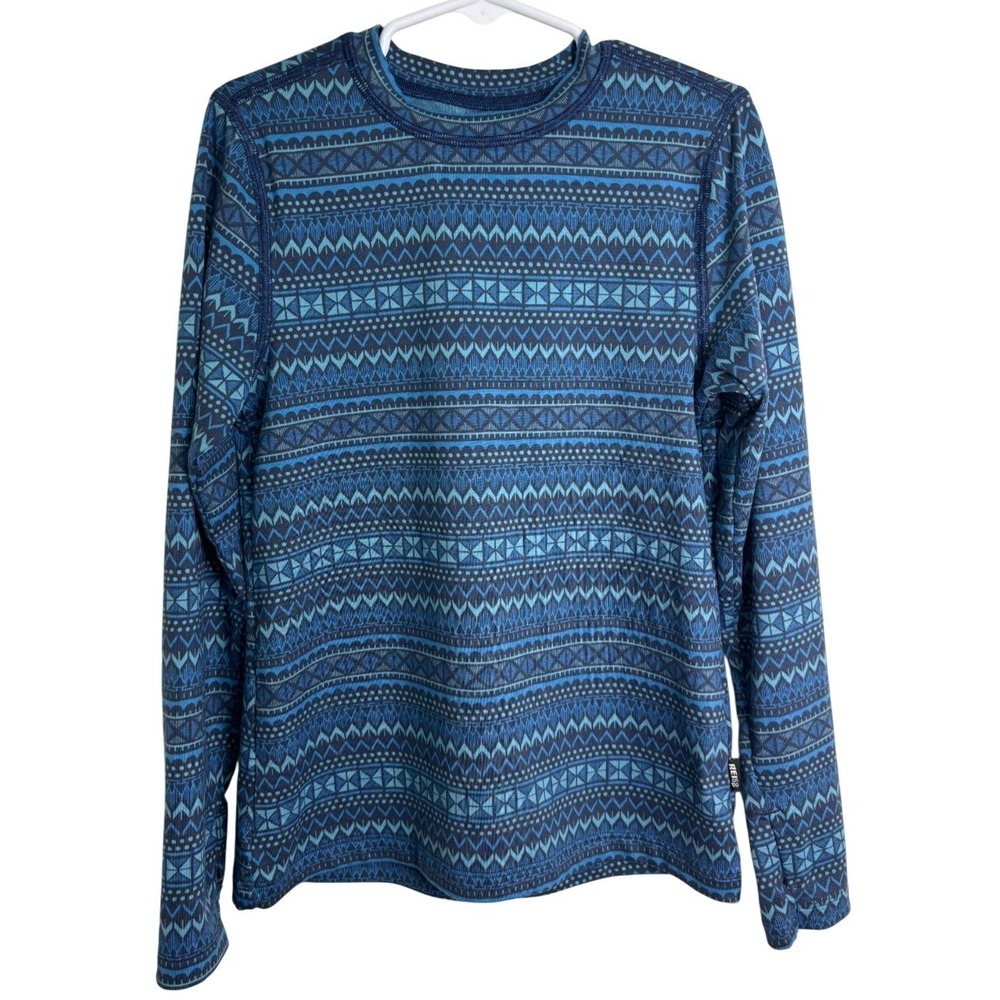 REI kids lightweight base layer underwear crew shirt top tidal geo blue crest